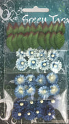 Green Tara - Mimosas & Leaves - Bright Blue