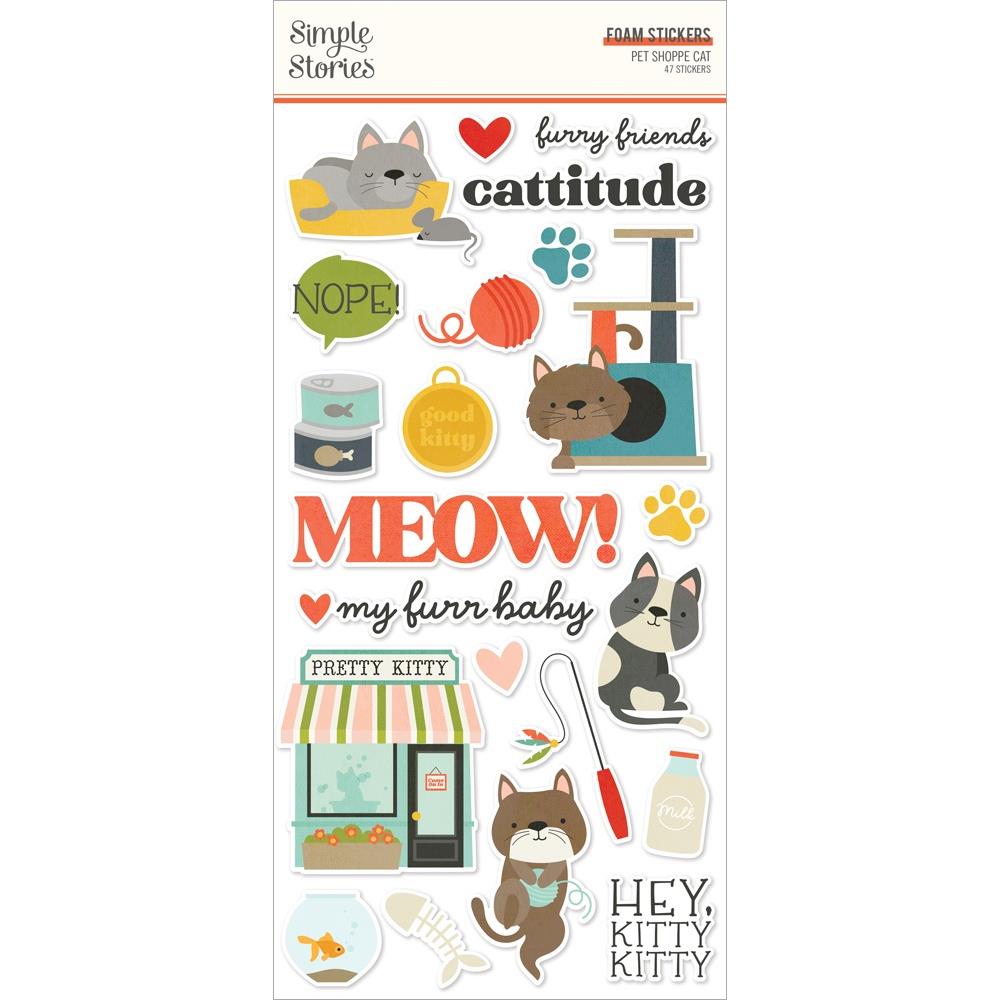 Simple Stories - Pet Shoppe Cat - Foam Stickers 47/Pkg